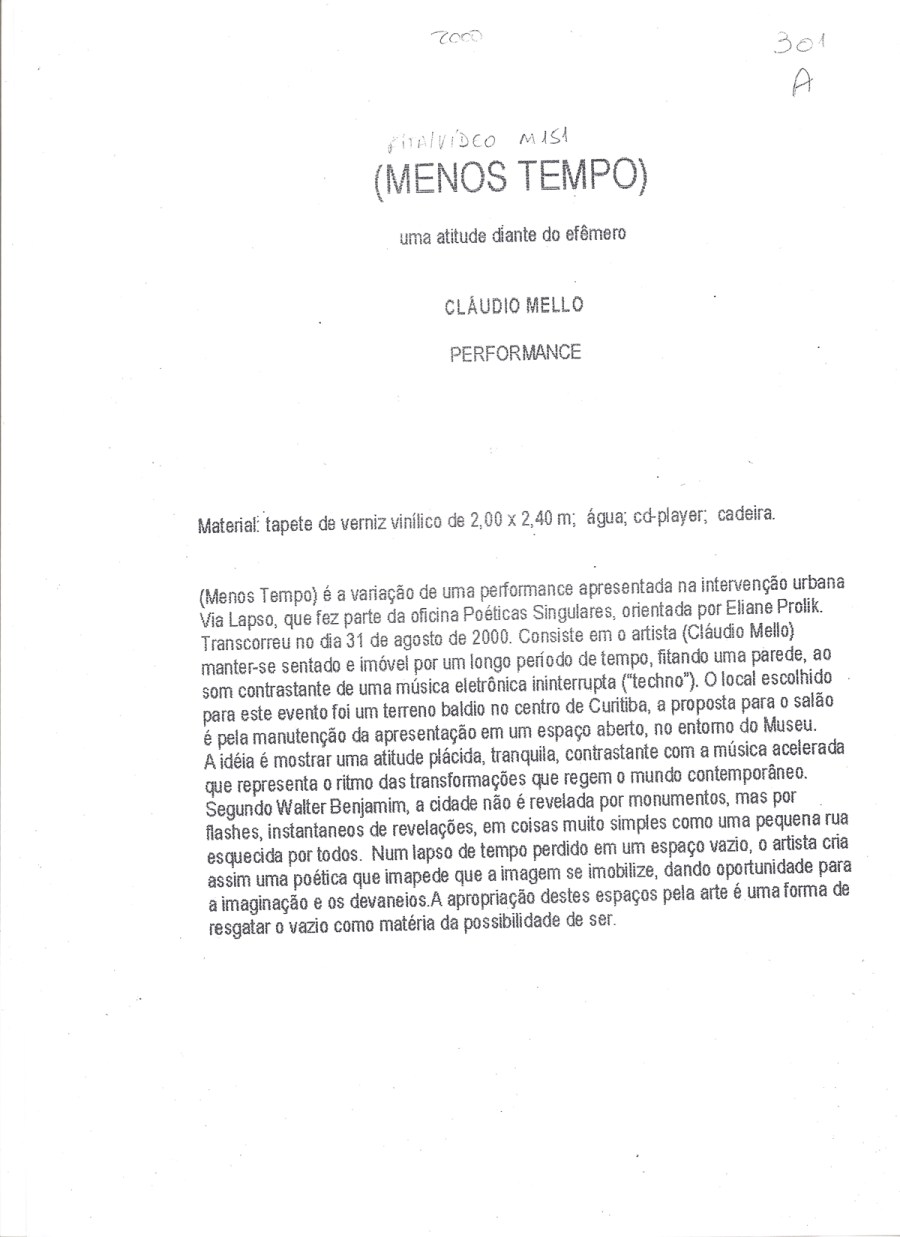 MELLO_Claudio_Menos Tempo_2000_Registro de Perfomance